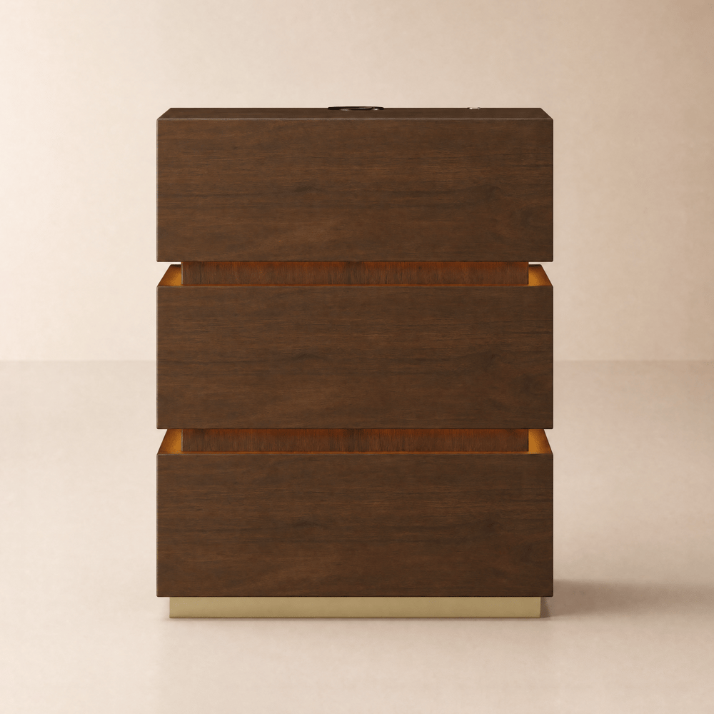 Lumio Walnut 3-Drawer LED Bedside Table with Charging Station window image