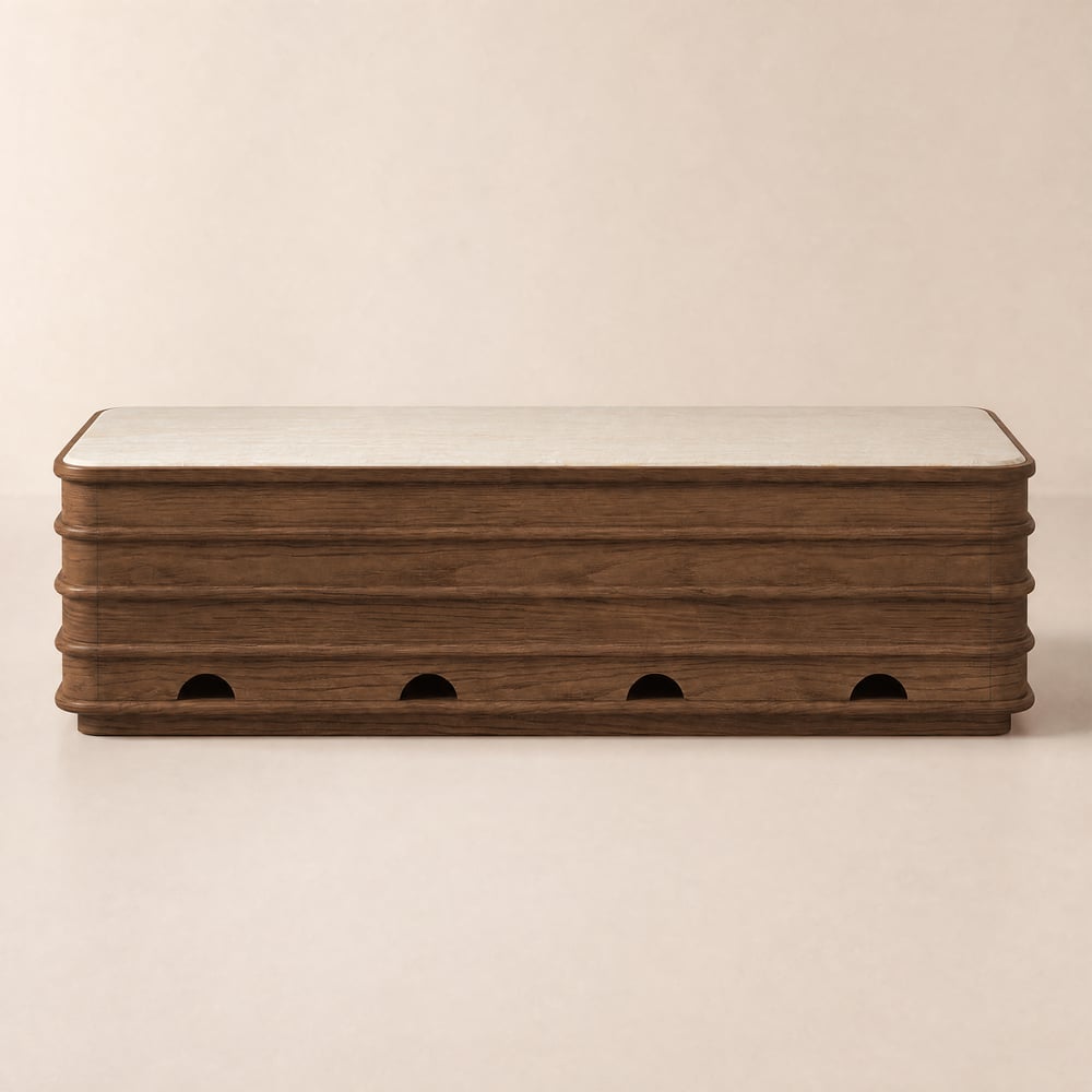 203 cm Ash Wood Walnut TV Stand with Sintered Stone Top, Drawers & LED window image