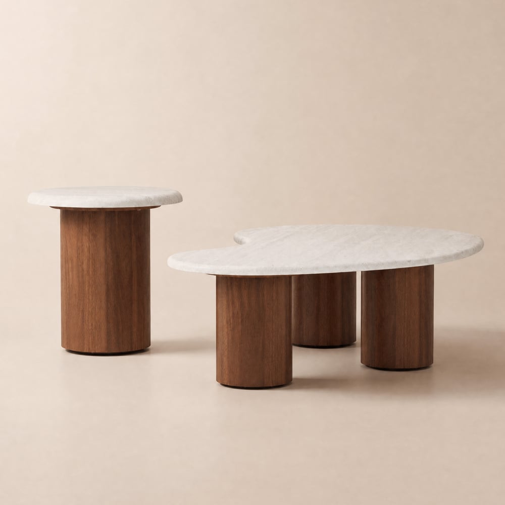 18"-47" Round Concrete Veneer Walnut Coffee Table Set window image