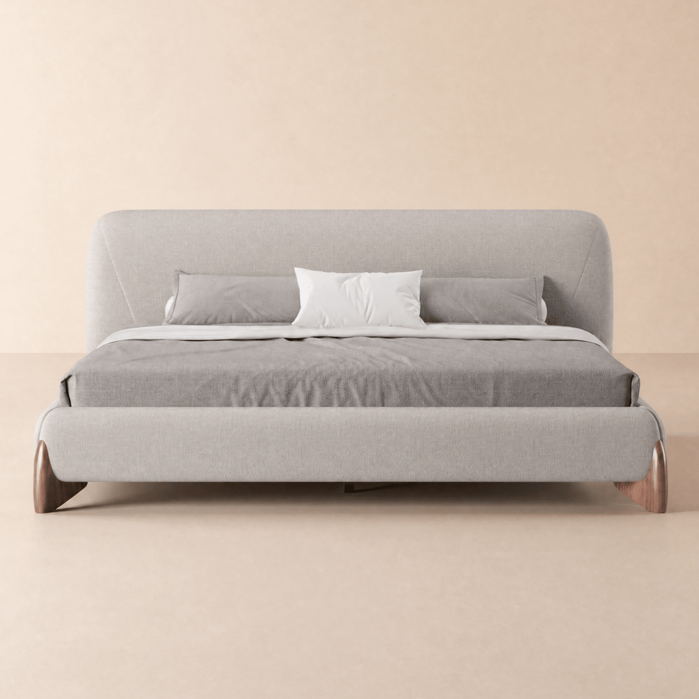 Curva Queen Linen Upholstered Platform Bed with Walnut Legs window image