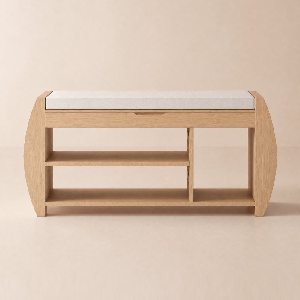 100 cm Solid Wood Natural Shoe Storage Entryway Bench with Shoe Rack window image