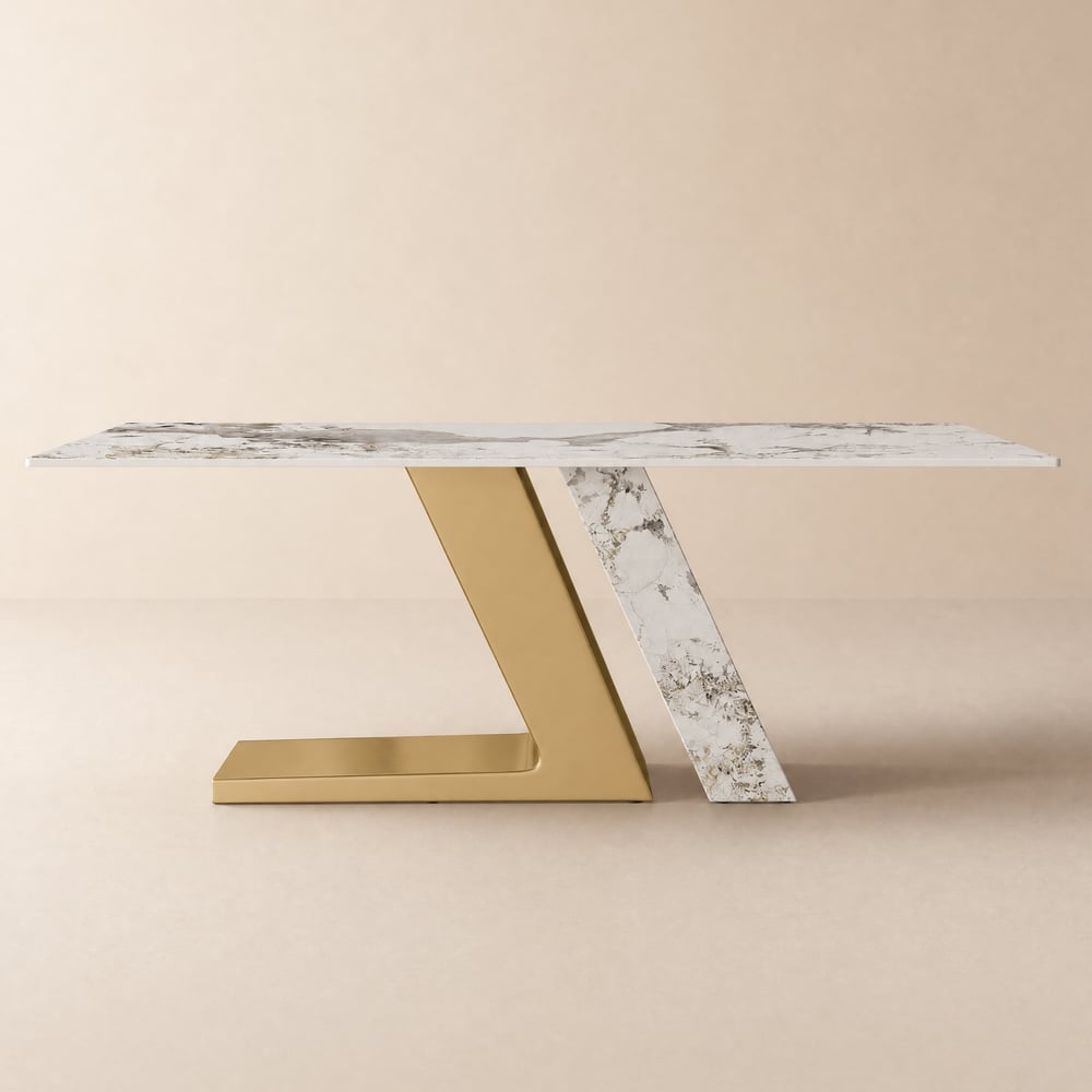 Silexa Table de salle à manger moderne rectangulaire en pierre frittée brillante de 201 cm, 6 places image de fenêtre
