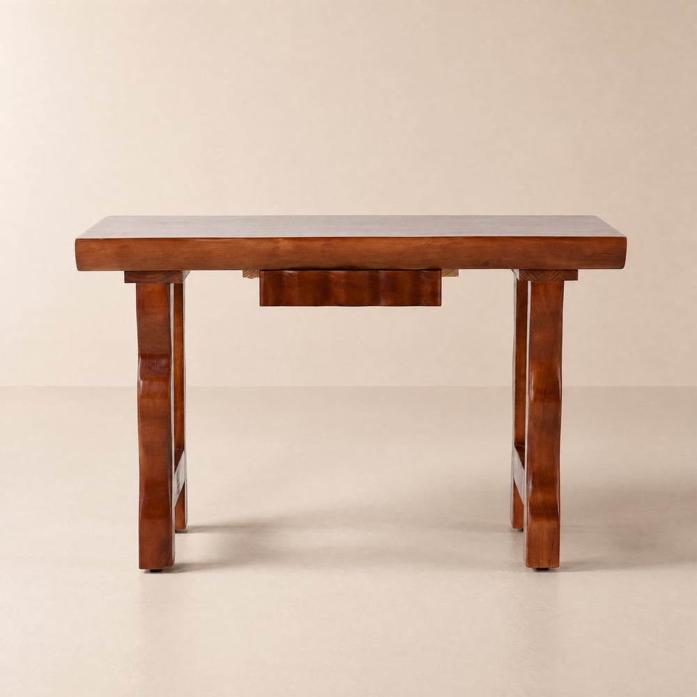 Rustic 47" Rectangular Natural Rubberwood Desk with Drawer Storage window image