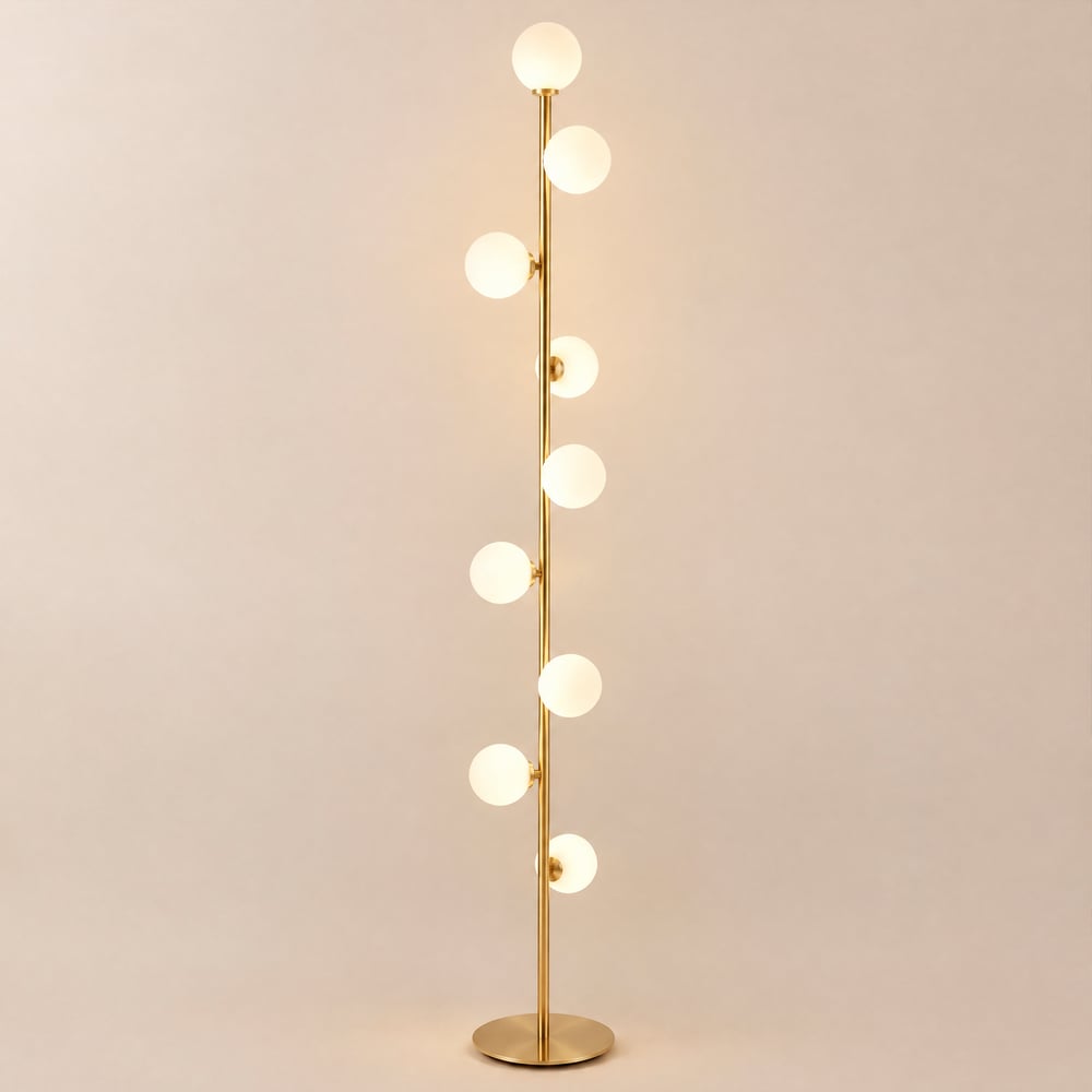 Modern LED Gold 9-Light Tree Floor Lamp White Glass Globe window image