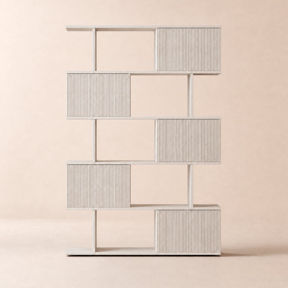 Étagère à portes coulissantes, 1850 mm, blanc lavé, étagère à 5 étagères, grande étagère de rangement image de fenêtre