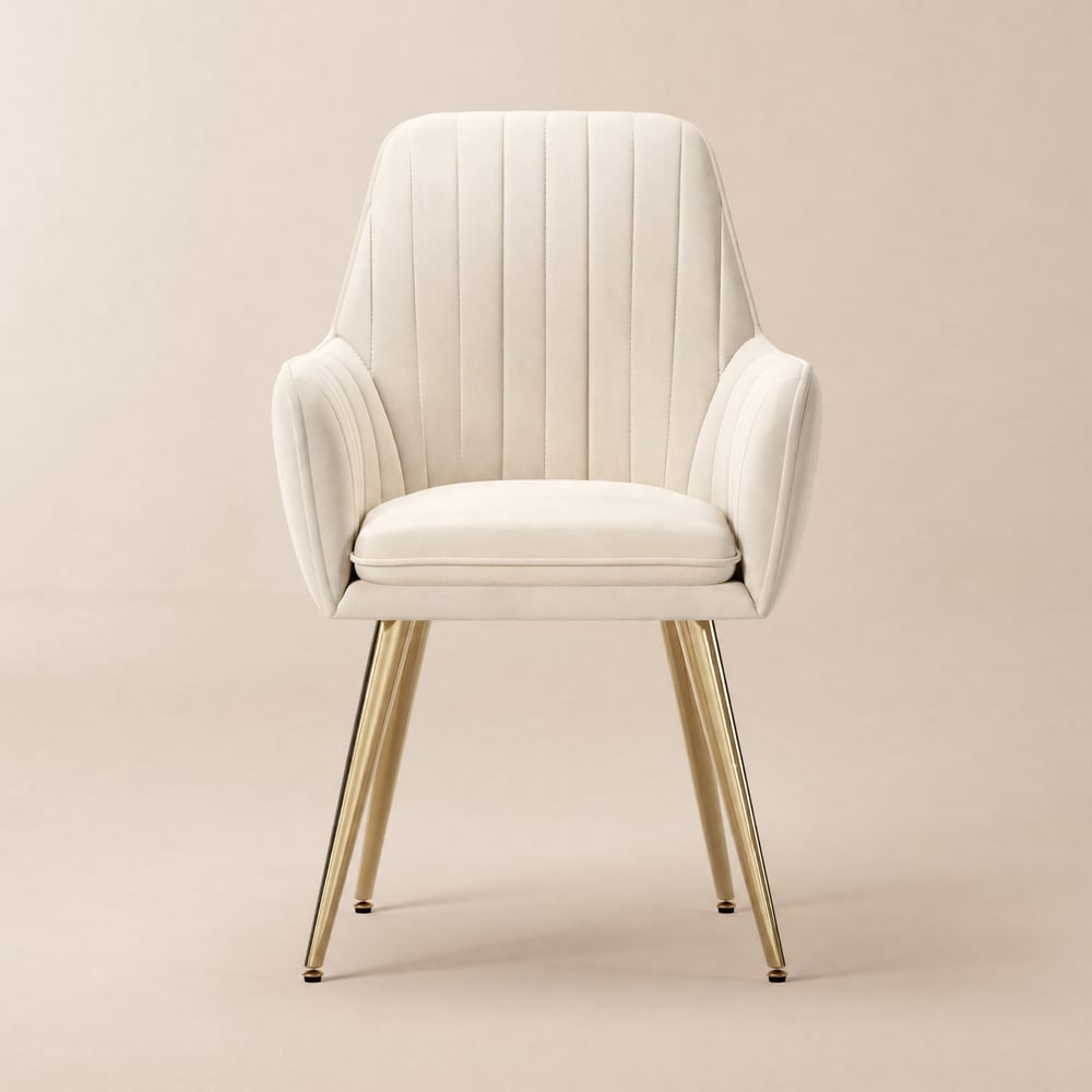 Modern Beige Velvet Dining Chair with Cushioned Seat, 2 Pieces window image