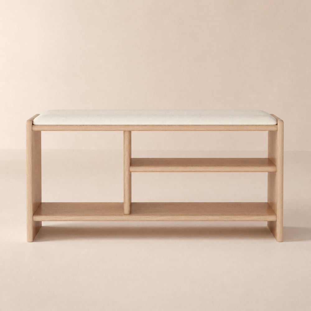 1010mm Wood Shoe Storage Entryway Bench Leather Upholstered window image