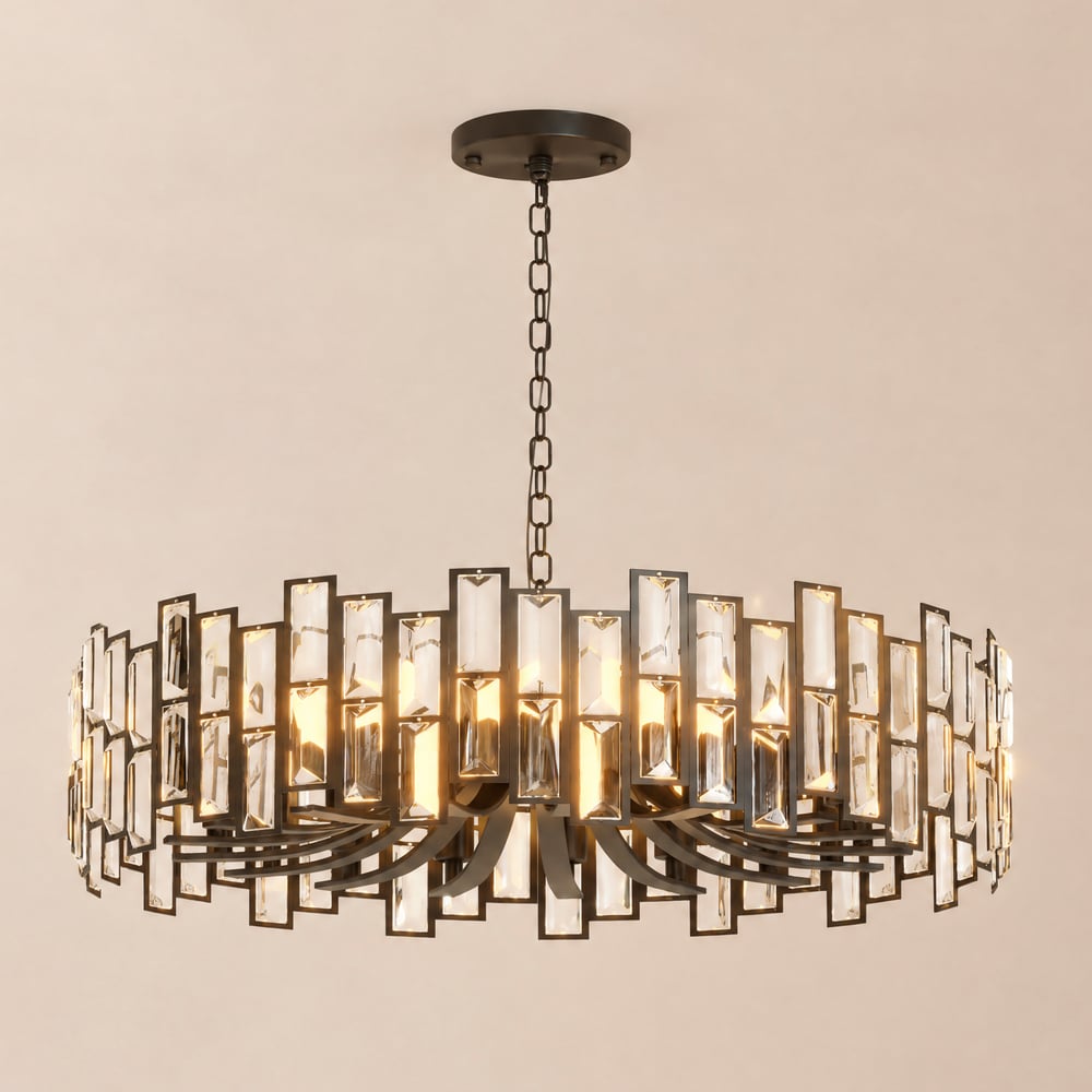 Clyvra Modern Geometric Crystal 10-Light Chandelier with Adjustable Chain in Black window image