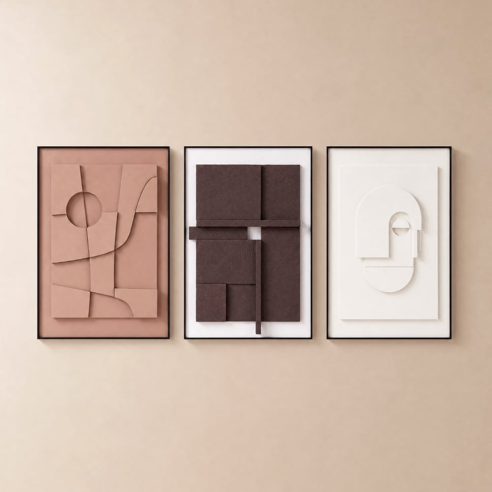 Ensemble de 3 pièces de décoration murale à suspendre Japandi 3D avec cadre rectangulaire noir image de fenêtre