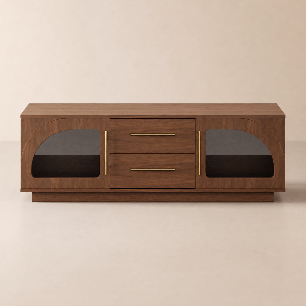 Table basse LED Arune avec porte en verre bombé, 120 cm image de fenêtre