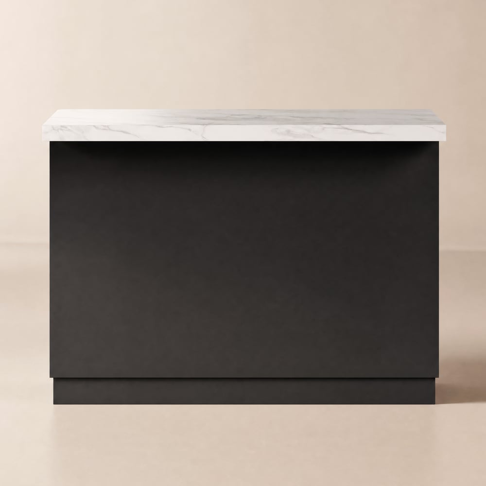 Îlot central de cuisine Japandi 127 cm noir et blanc avec rangement et éclairage LED image de fenêtre