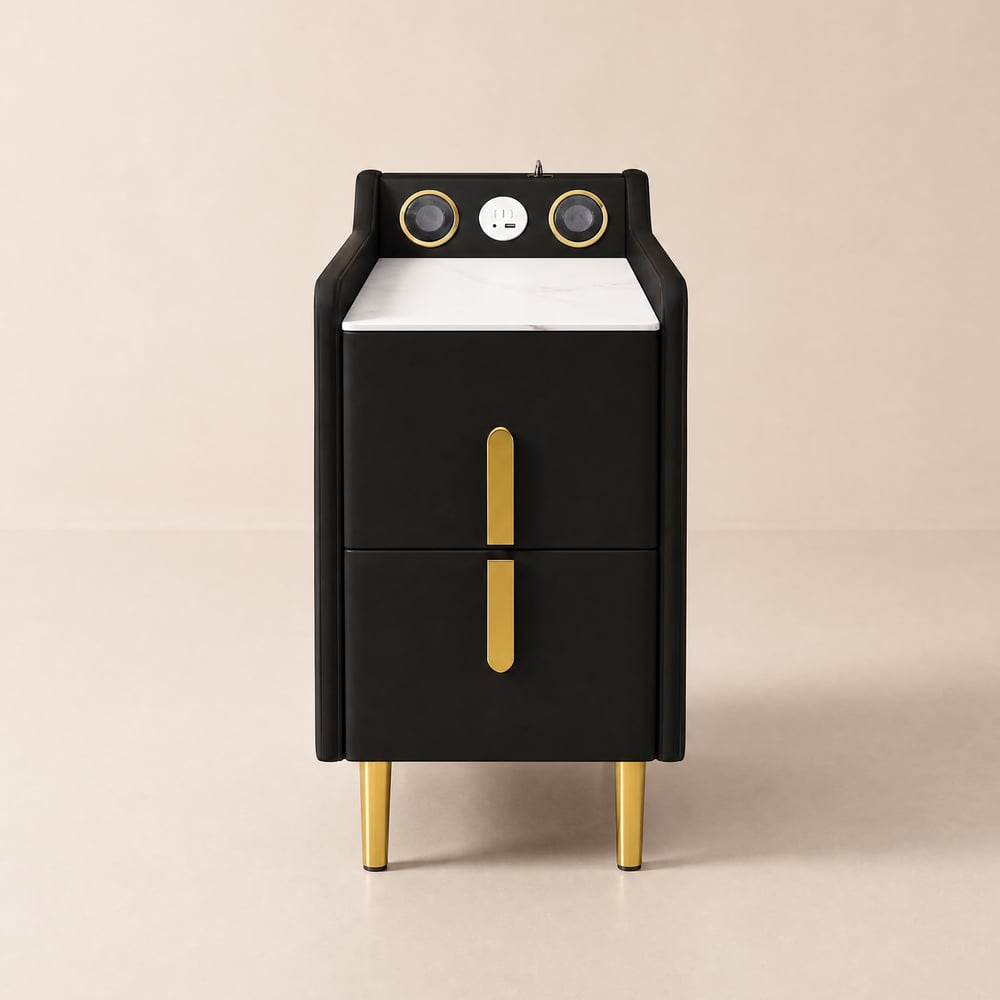 Modern Black Narrow Sintered Stone End Table with Speaker and USB Port window image