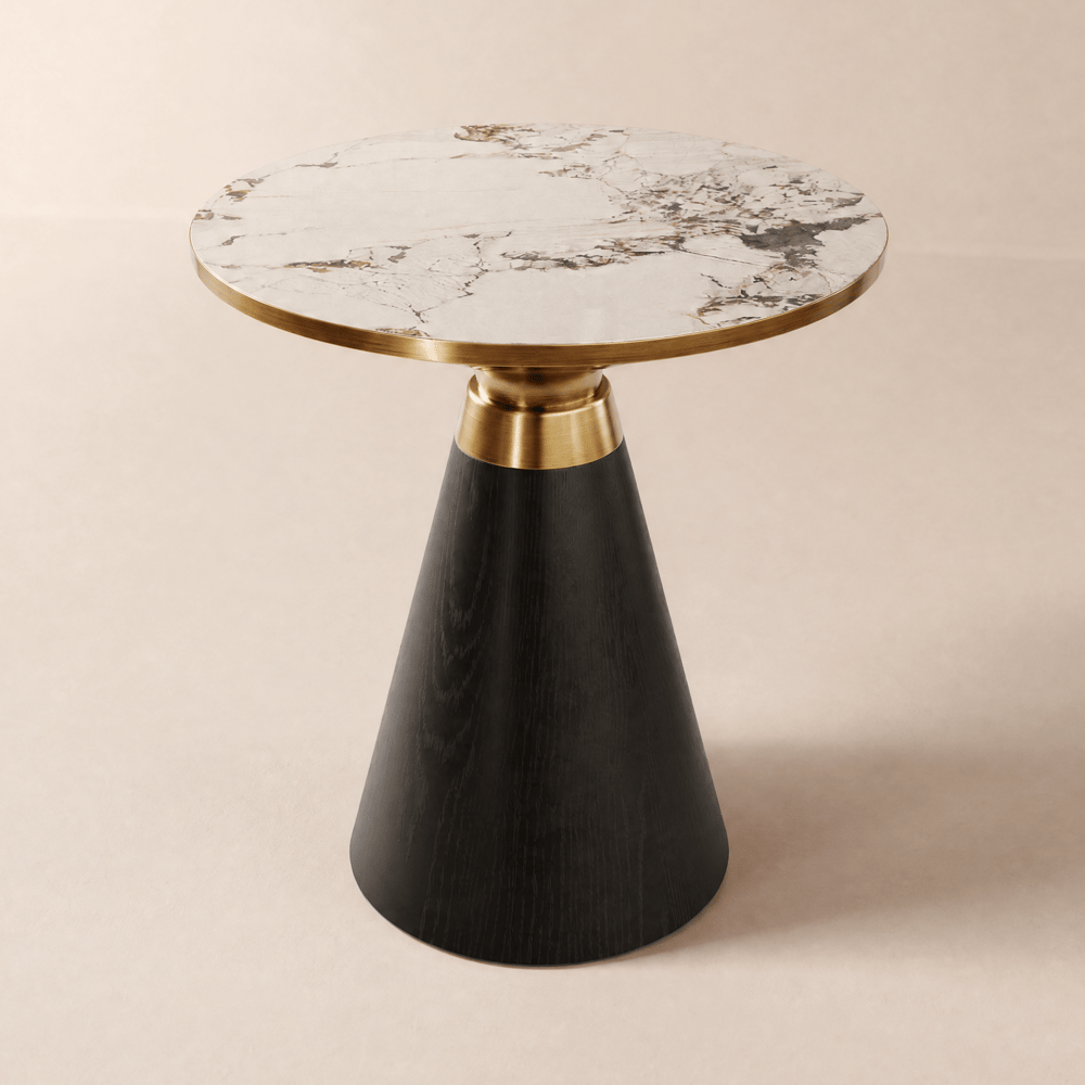 Table d'appoint Sculra noire moderne 50 cm en pierre frittée à pied central image de fenêtre