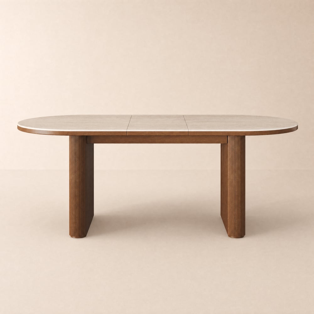 Modern 79"-95" Extendable Oval Walnut Matte Sintered Stone Dining Table, Seats 6-10 window image