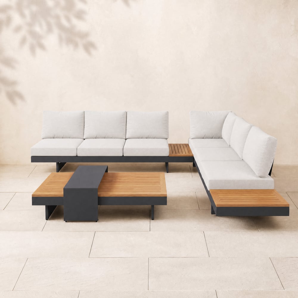 Ensemble de jardin Tevara avec 2 canapés et 2 tables basses en bois de teck et aluminium - ivoire image de fenêtre