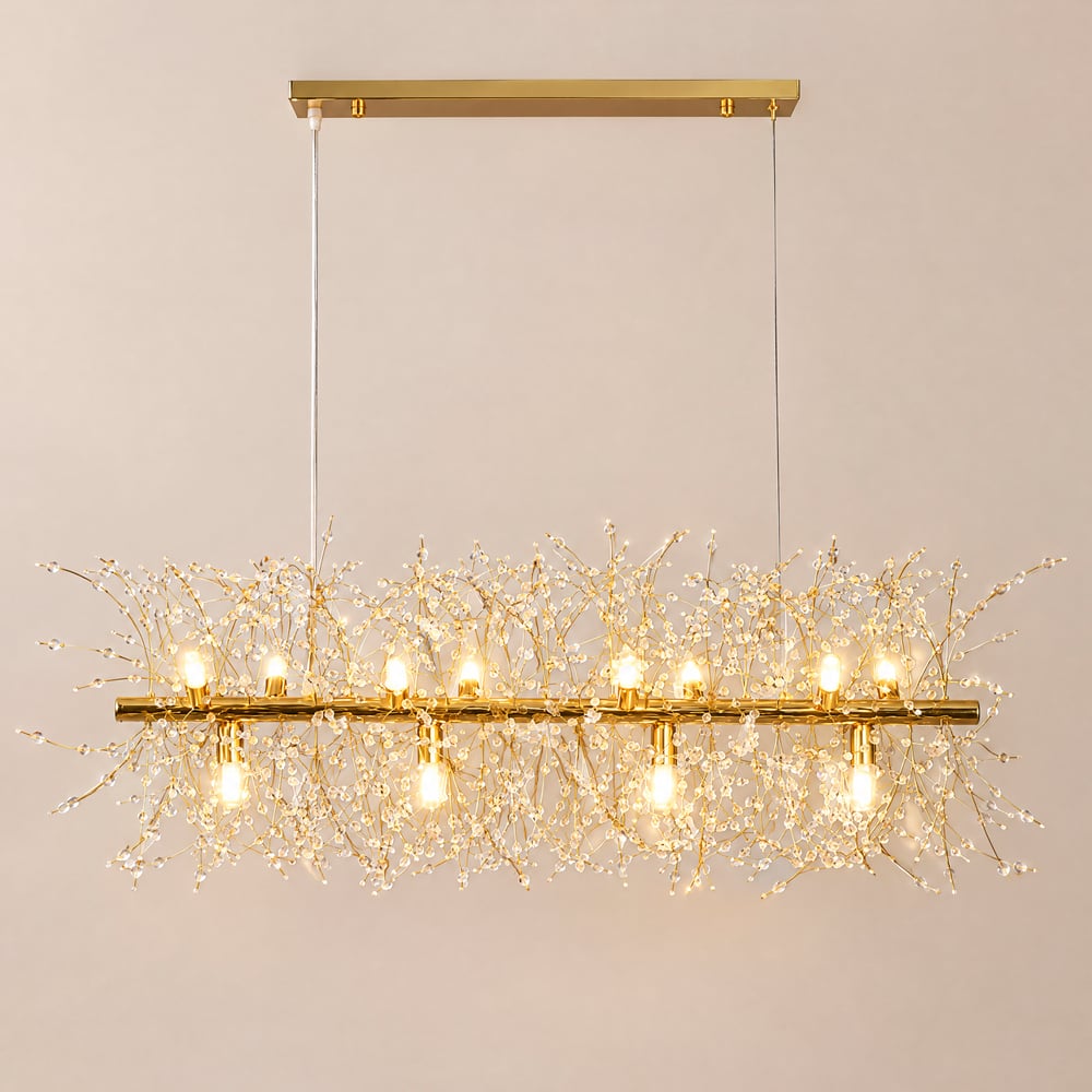 Mid Century Modern 12-Light Crystal Firework Sputnik  Kitchen Island Lighting in Gold window image