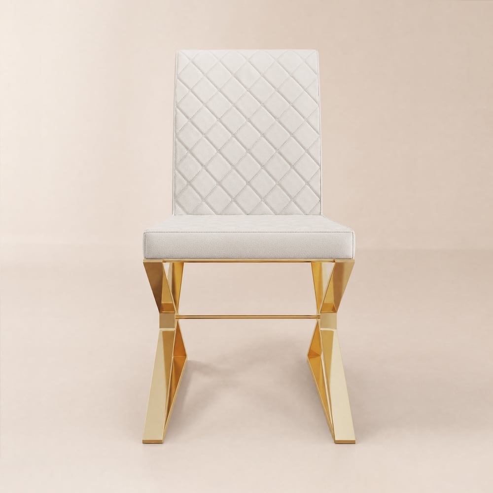 Dochic Modern White Leather Dining Room Chair Upholstered Gold Legs (Set of 2) window image