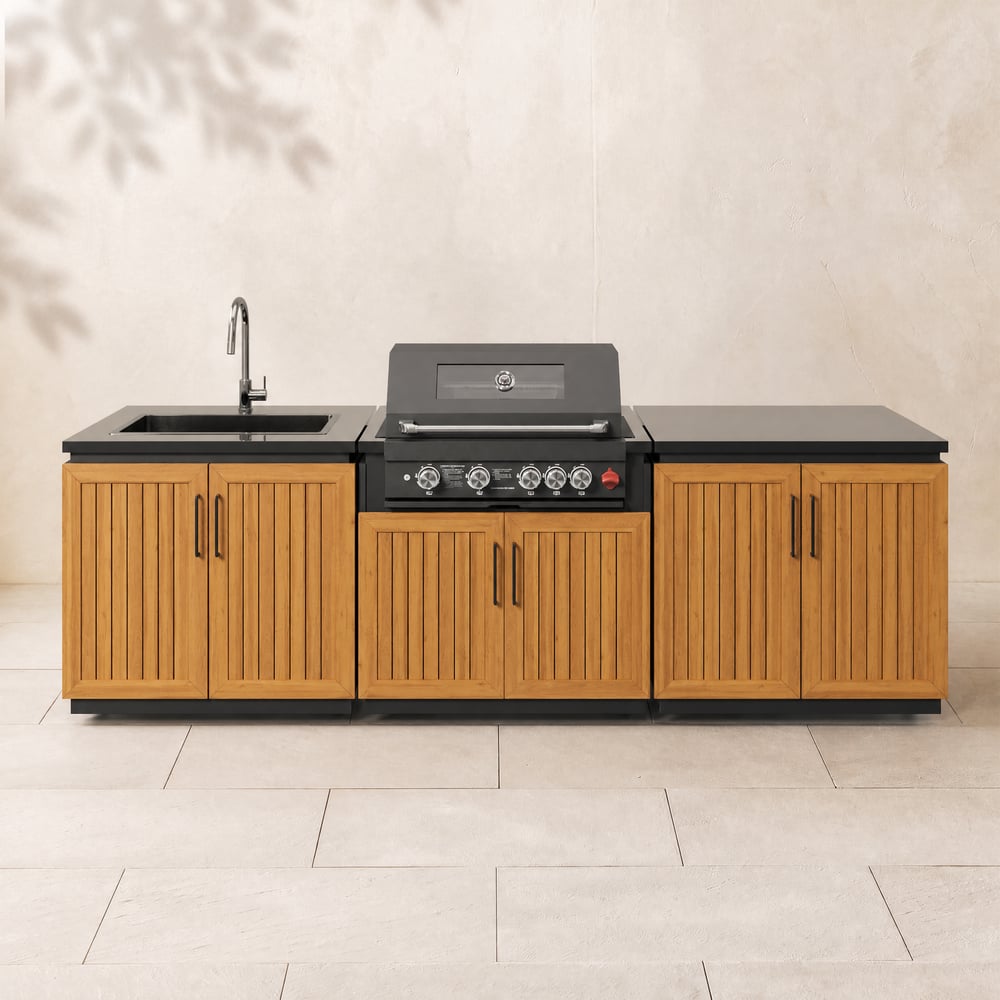 Tevara Outdoor Kitchen Island 3-Piece Set with 48,000 BTU Built-in Grill, Sintered Stone window image