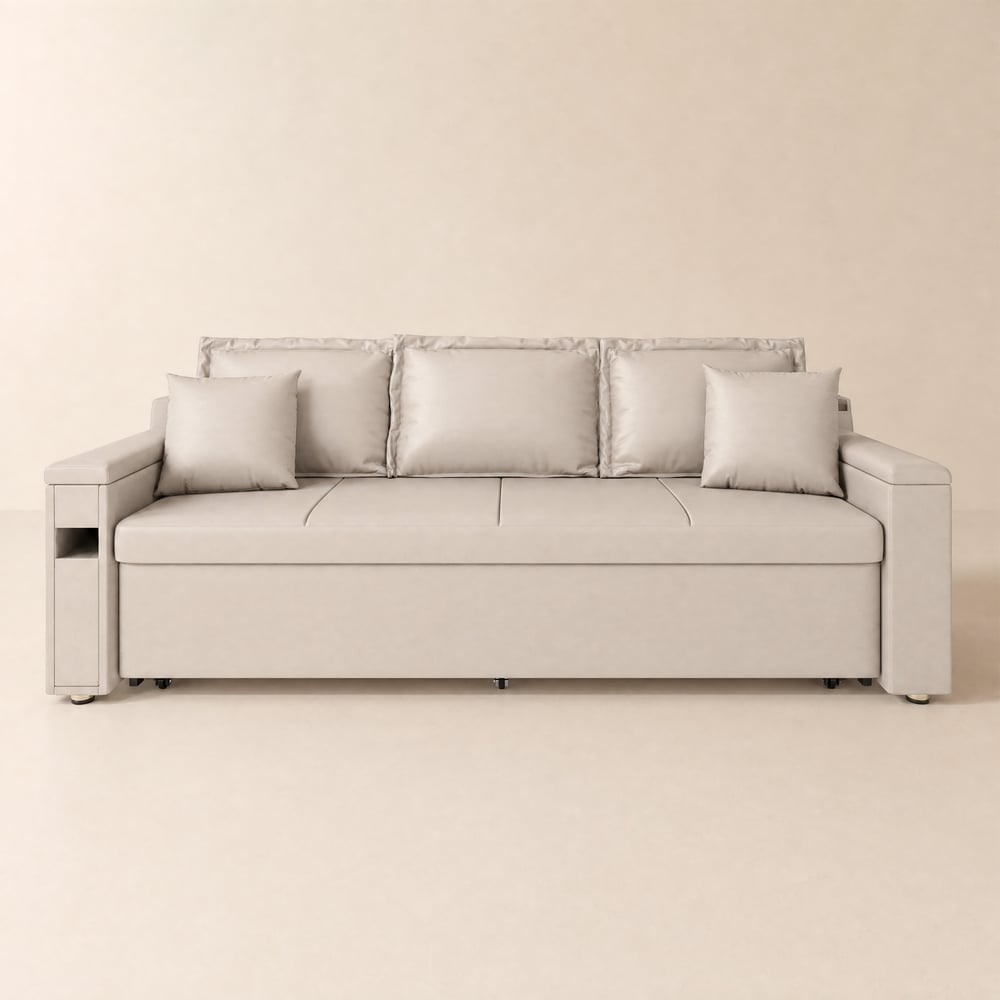Letto estraibile da 2103 mm, divano letto completo, contenitore imbottito in pelle con altoparlante Immagine della finestra