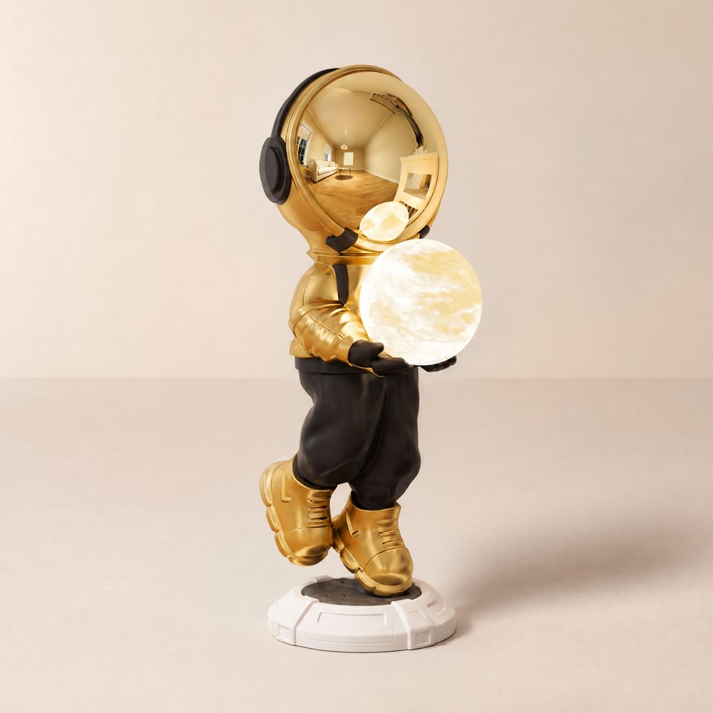 Estatueta de escultura de chão de astronauta de 28,8", ornamento, decoração artística com lâmpada esferográfica, carregamento USB Imagem da janela