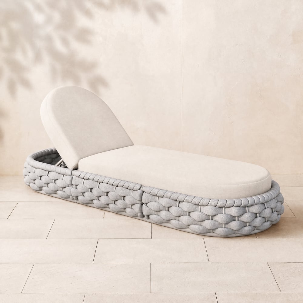 Cocaro Outdoor Aluminum & Rope Weave Adjustable Chaise Lounge in Gray & White window image