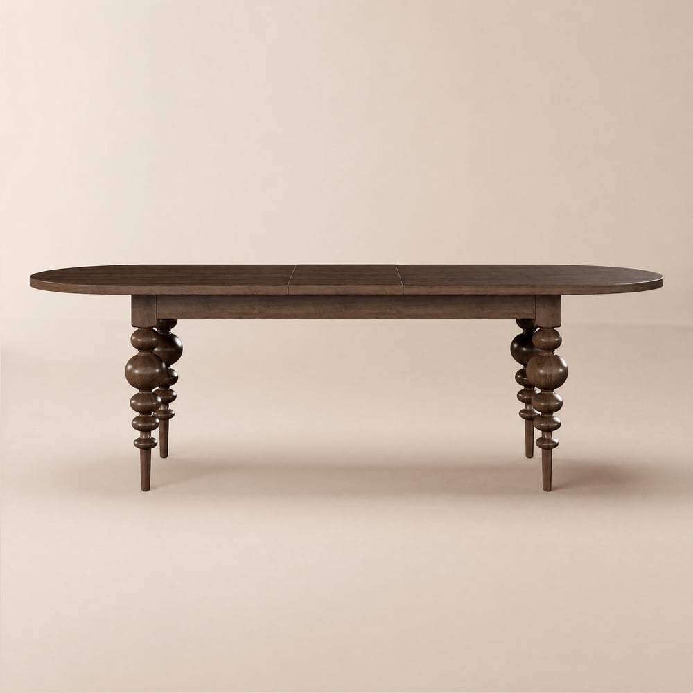 Table à manger ovale extensible en noyer, style Mid-Century Modern, 201-239 cm, pour 6-10 personnes image de fenêtre