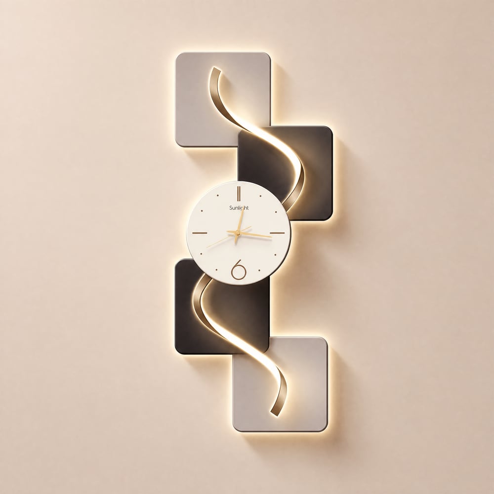 1000 mm grote stille wandklok, licht, modern abstract geometrisch decor, kunst, woonkamer Vensterafbeelding