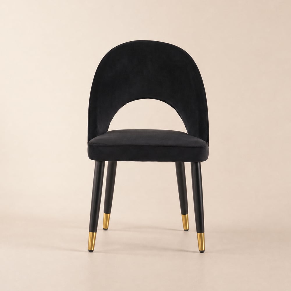 Chaises de salle à manger modernes noir en velours avec pieds en bois, Lot de 2 image de fenêtre