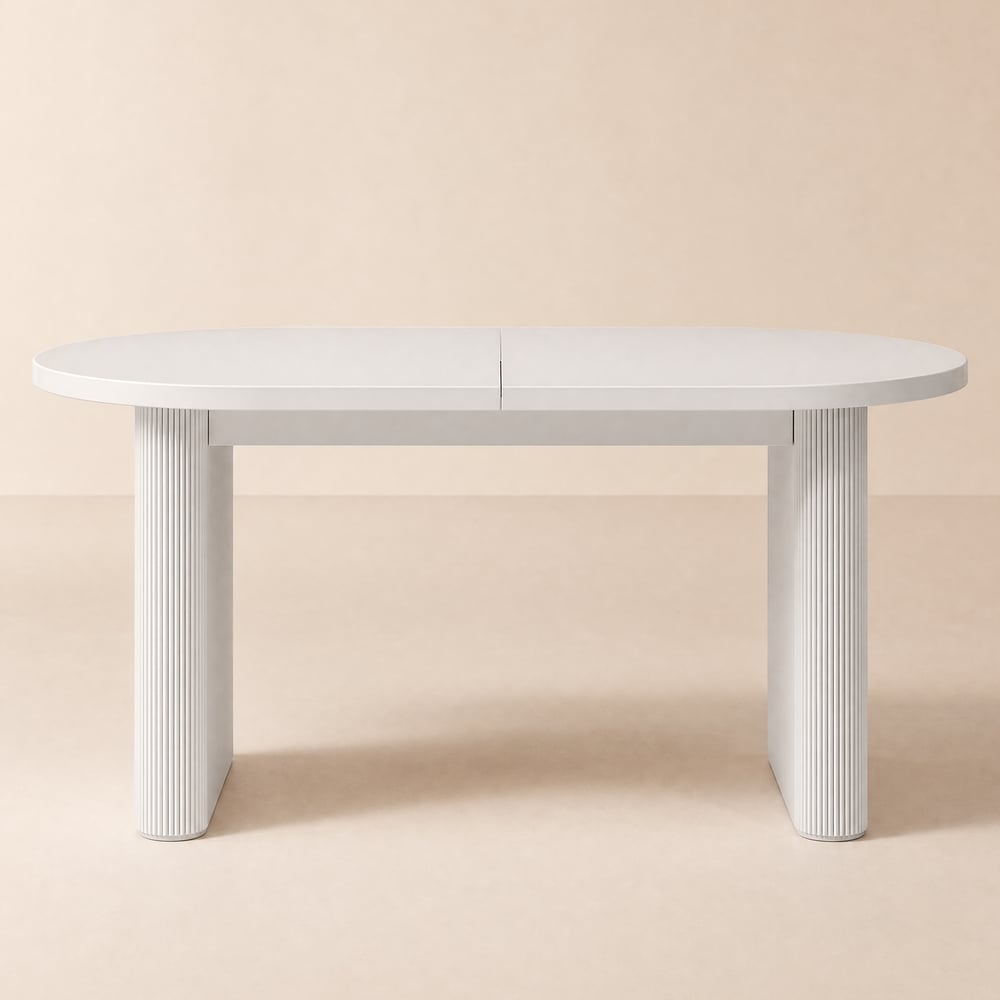 Fluve 160 - 200 cm Extendable Oval White Dining Table, Seats 4-6 window image