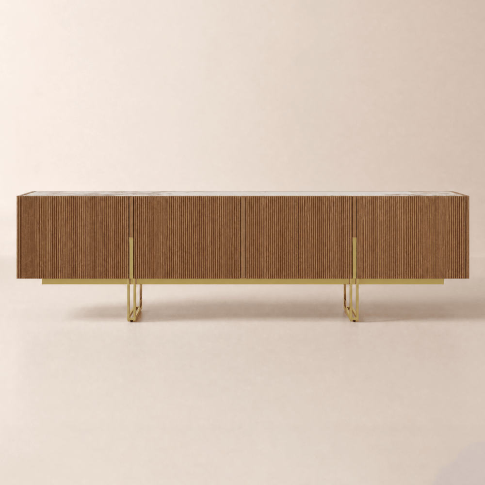 Grovyn 220cm Sintered Stone Top Walnut Fluted TV Unit with Storage window image
