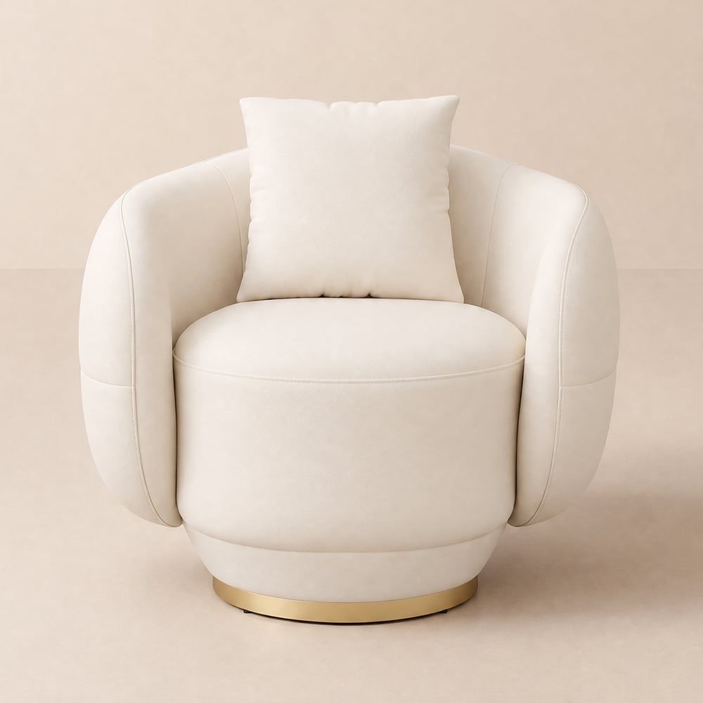 Suncurve Performance Leather Swivel Barrel Accent Chair with Pillow window image