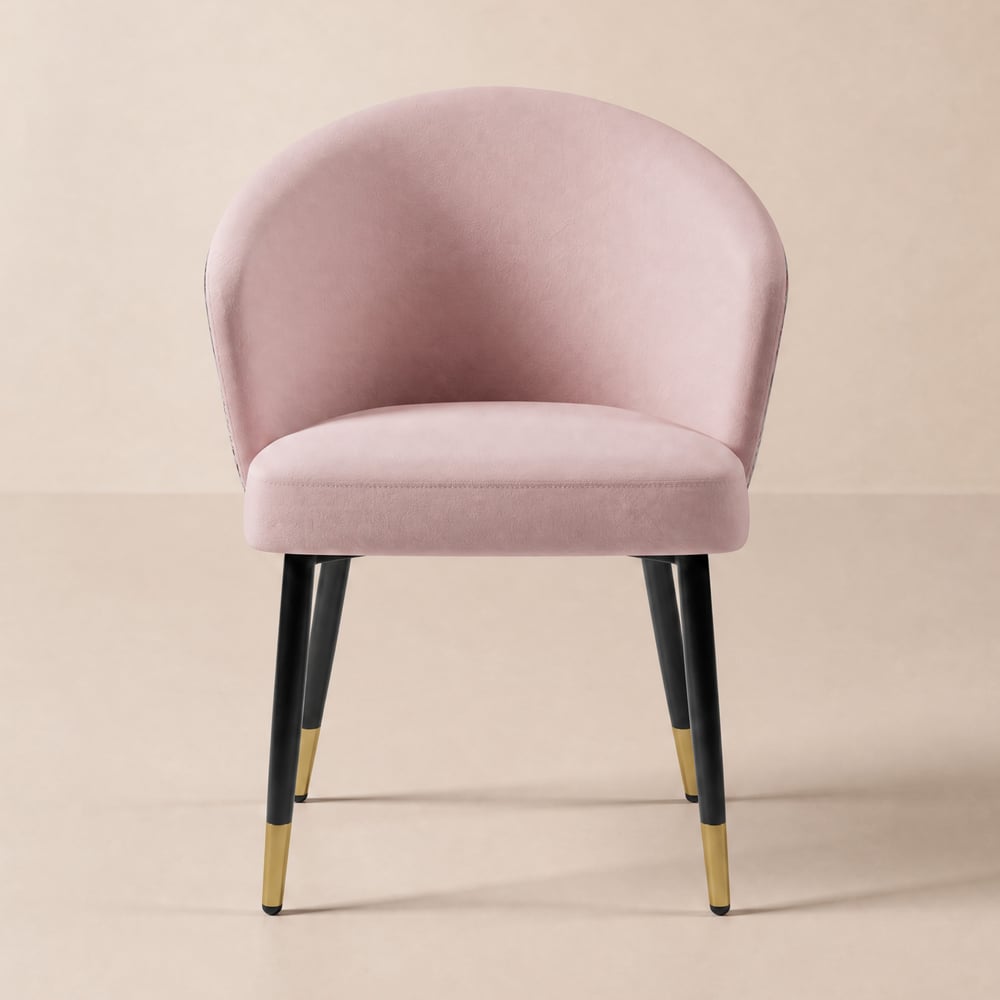 Chaise de salle à manger Arcora en velours rose capitonnée, 1 pièce image de fenêtre