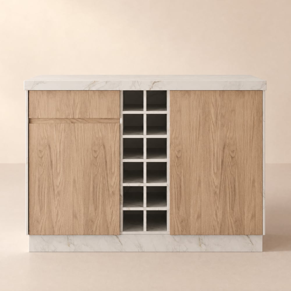 1270mm Japandi Kitchen lsland White Wooden Storage Kitchen Cabinet with Light window image