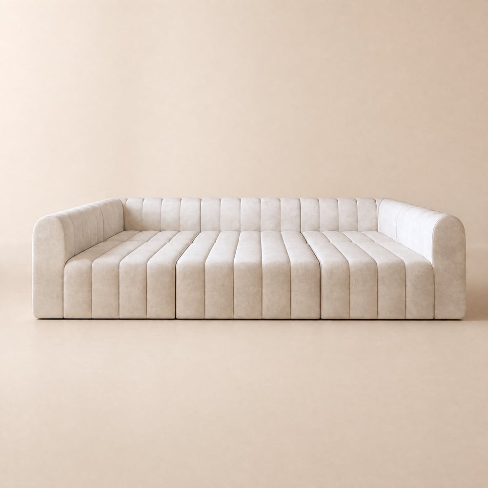 119" 6-Piece Velvet Channel Tufted Upholstered Modular Sectional Sofa window image
