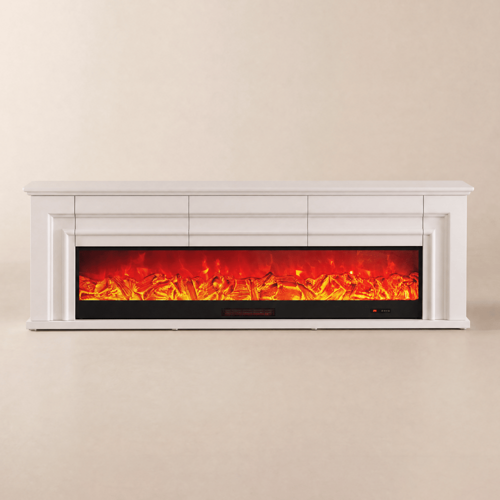 79" Warm White Electric Fireplace TV Stand with Remote Control window image