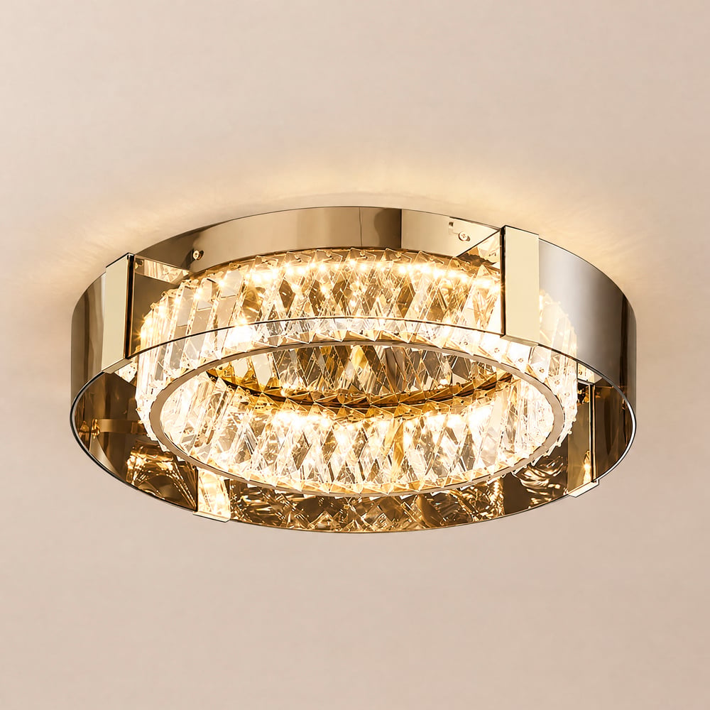 Orlova Crystal Dimmable Ceiling Lights 3 Modes LED Flush Mount Light with Remote Control window image
