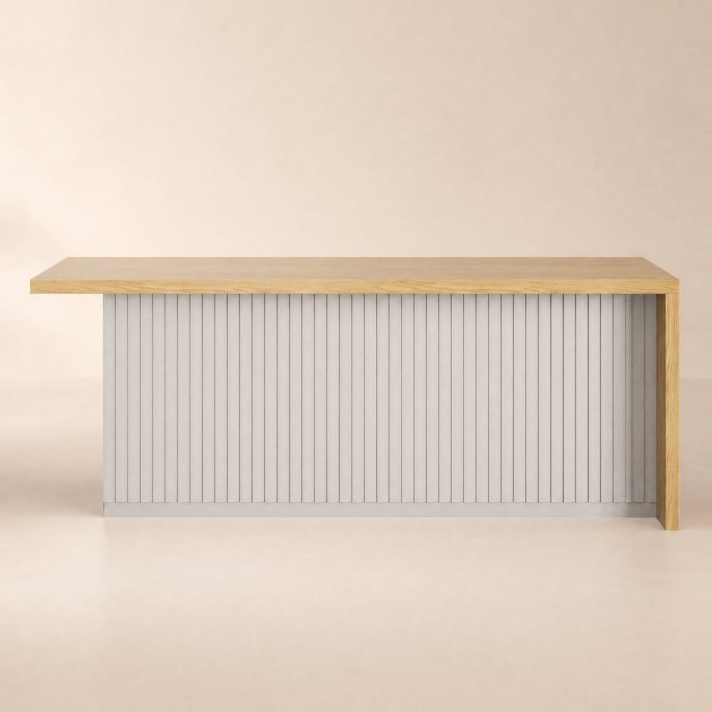 Îlot central de cuisine moderne 183 cm en bois blanc et naturel avec rangement image de fenêtre