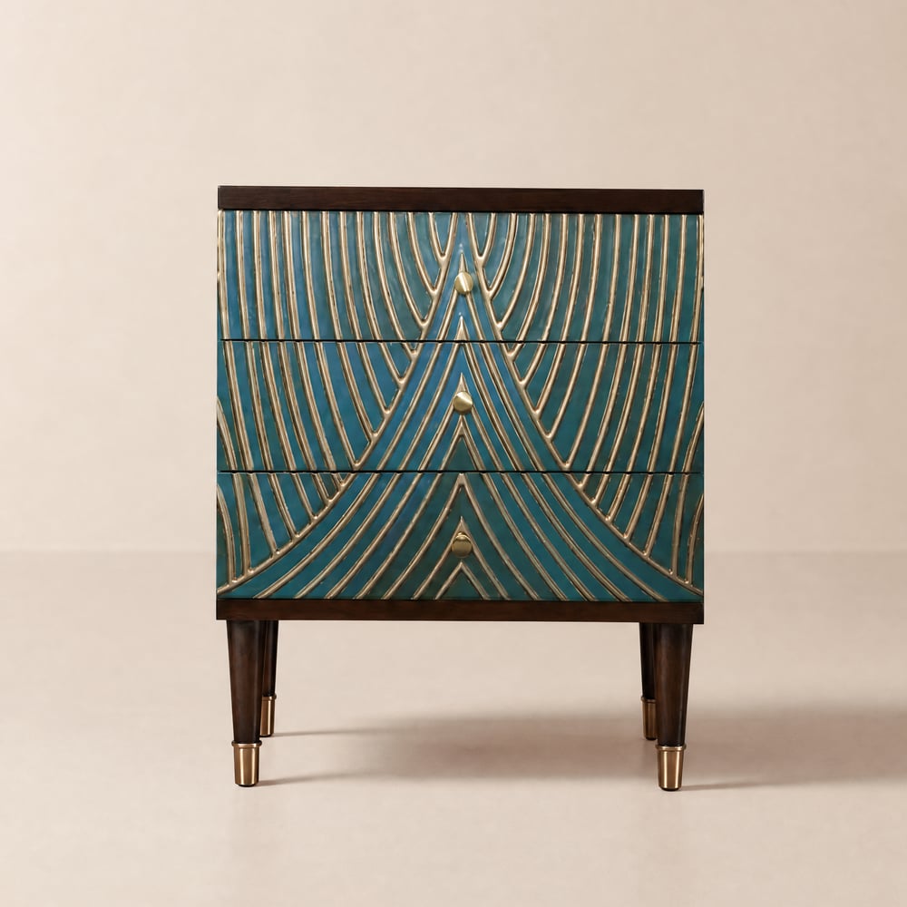Novel Blue Cabinet Gold-Painted 3-Drawer Chest in Small window image