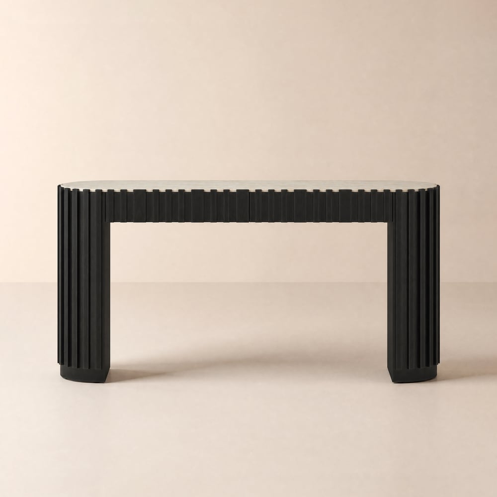 Aura 60" Ash Wood Fluted Black Console Table With Sintered Stone Top window image