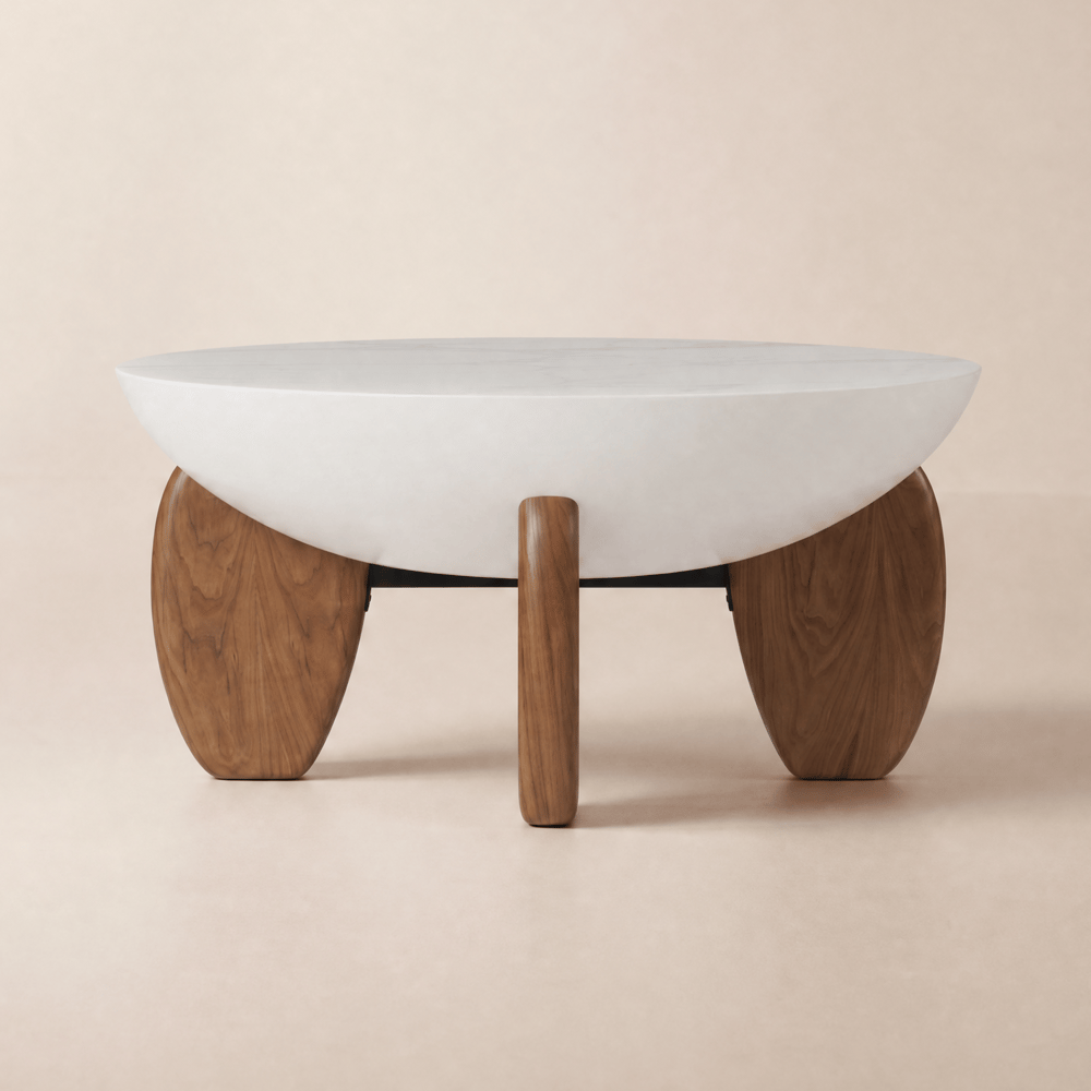 Curva 30" Round Concrete-Look Fiberglass Coffee Table with Wood Legs window image