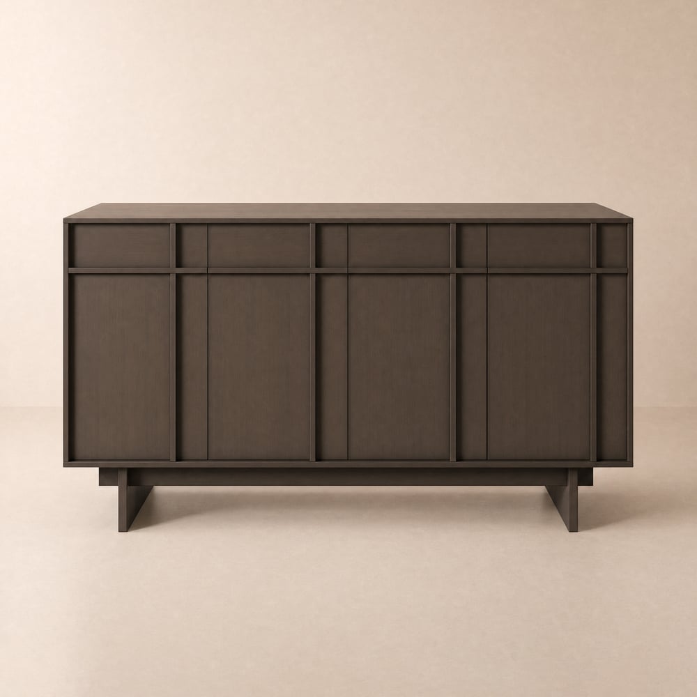 Panvyr Mid-Century 152cm Smoky Brown Wood Sideboard with Storage & Adjustable Shelves window image