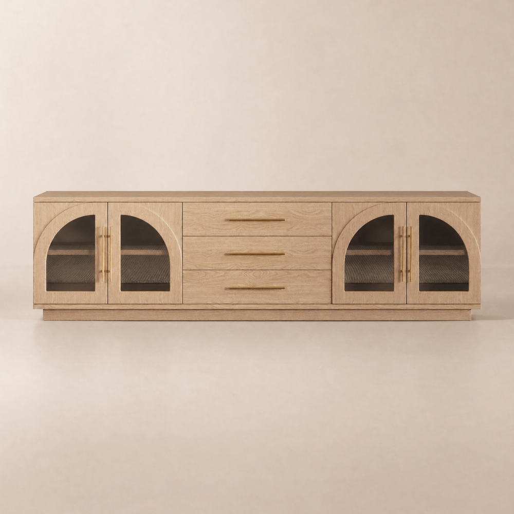 Arune 183 cm Arched Glass Doors TV Unit with Storage and LED window image