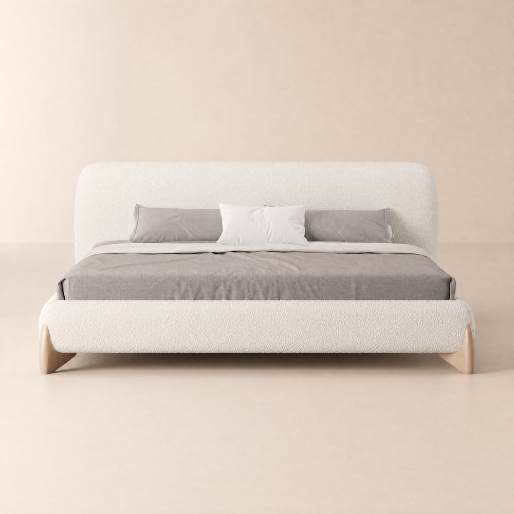 Curva Queen Boucle Upholstered Platform Bed with Natural Legs window image