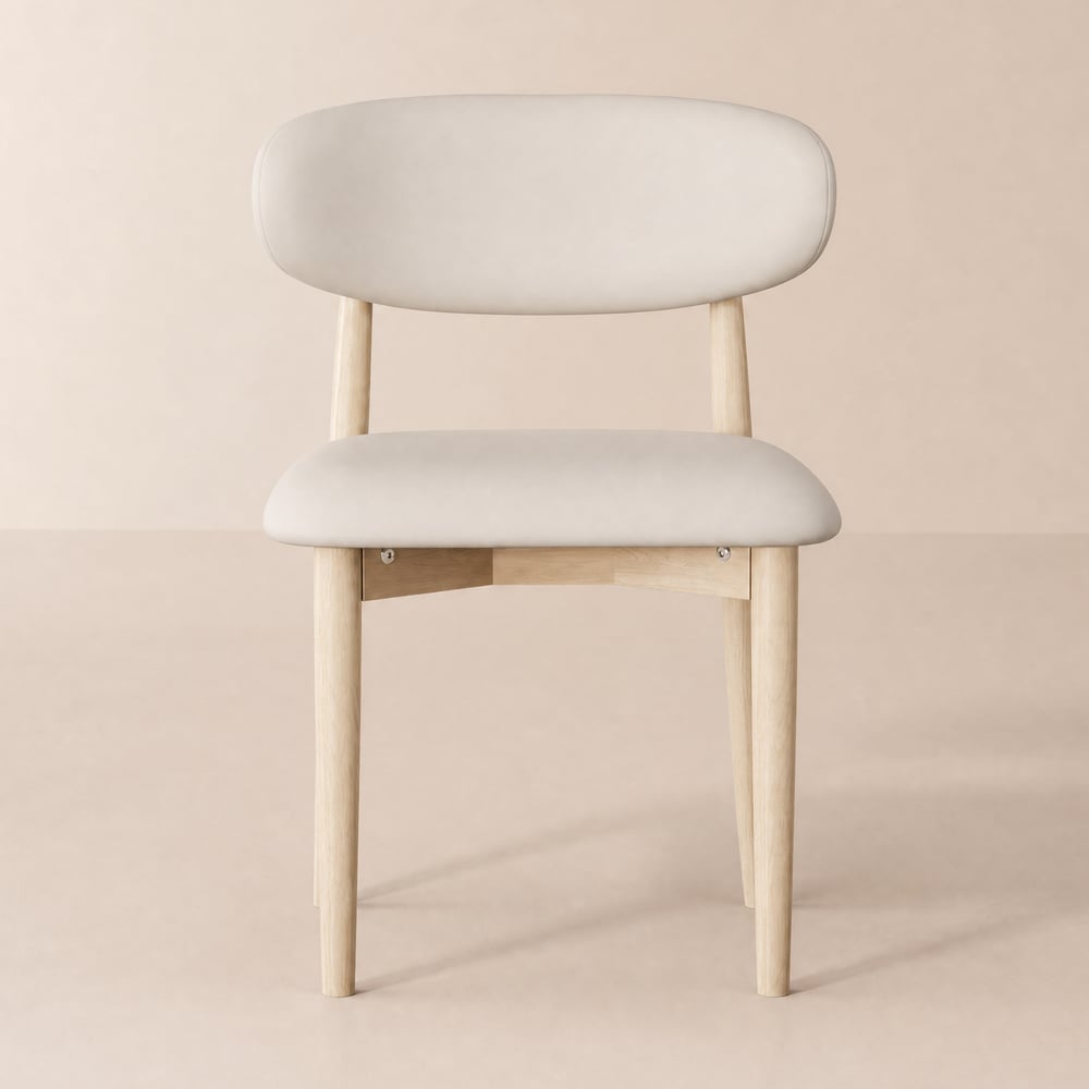 Chaise de salle à manger moderne en cuir PU blanchi avec pieds en bois d'hévéa, 1 pièce image de fenêtre