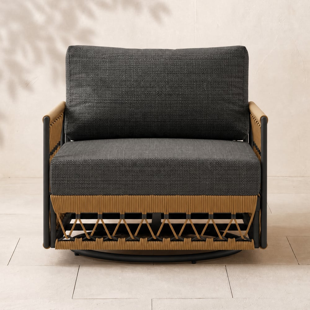 Ropipe Outdoor Swivel Chair with Hand Woven Rope in Dark Gray window image