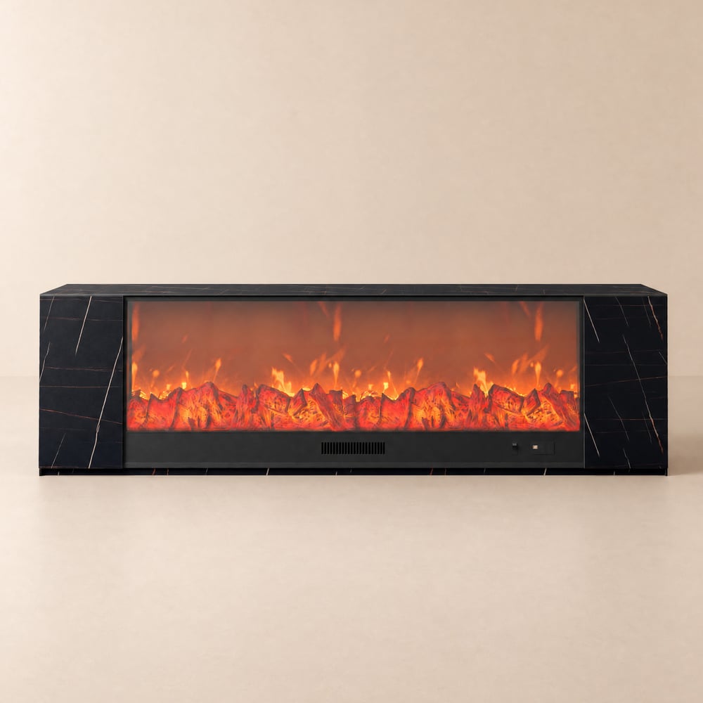 200 cm Sintered Stone Electric Fireplace TV Stand with Remote Control window image