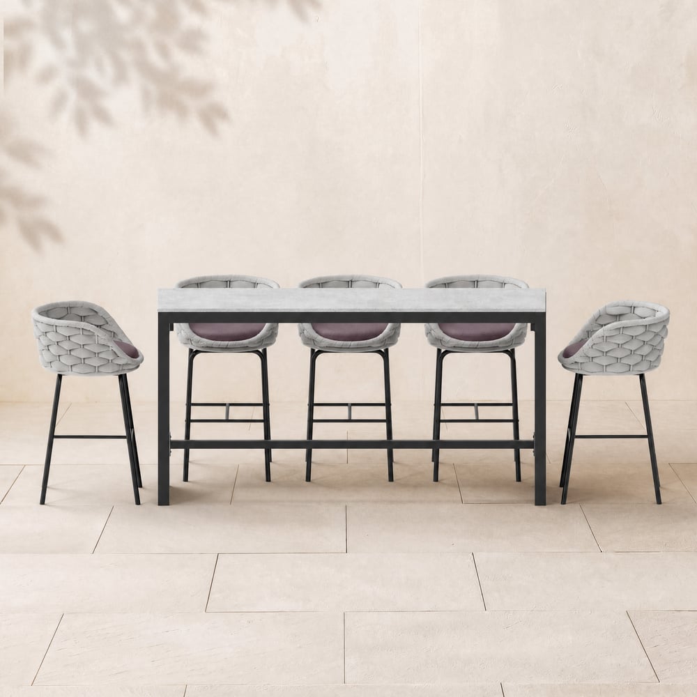 7-Piece Outdoor Sintered Stone & Aluminium Bar Dining Set with 6 Bar Stools in Light Grey window image