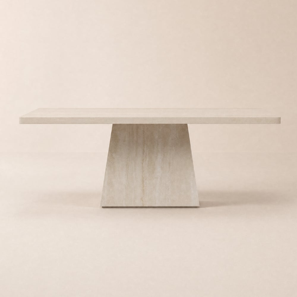 Table à manger rectangulaire aspect travertin pour 6 personnes, 200 cm image de fenêtre