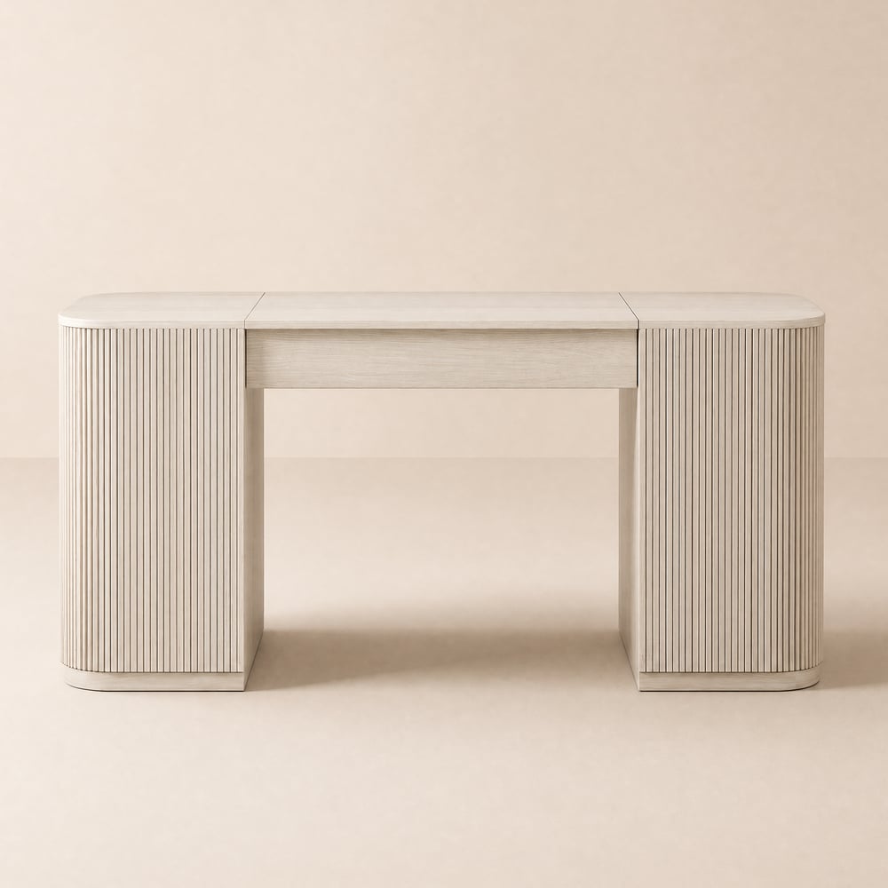 Velign Height-Adjustable Desk with 2-Door Storage Cabinet in Antique White, 152 cm window image