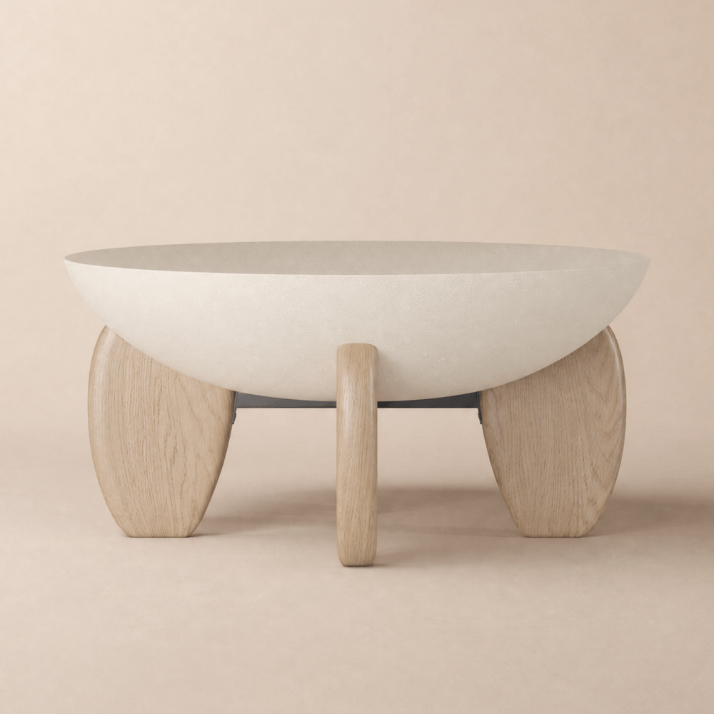 Curva 30" Round Concrete-Look Fiberglass Coffee Table with Wood Legs window image
